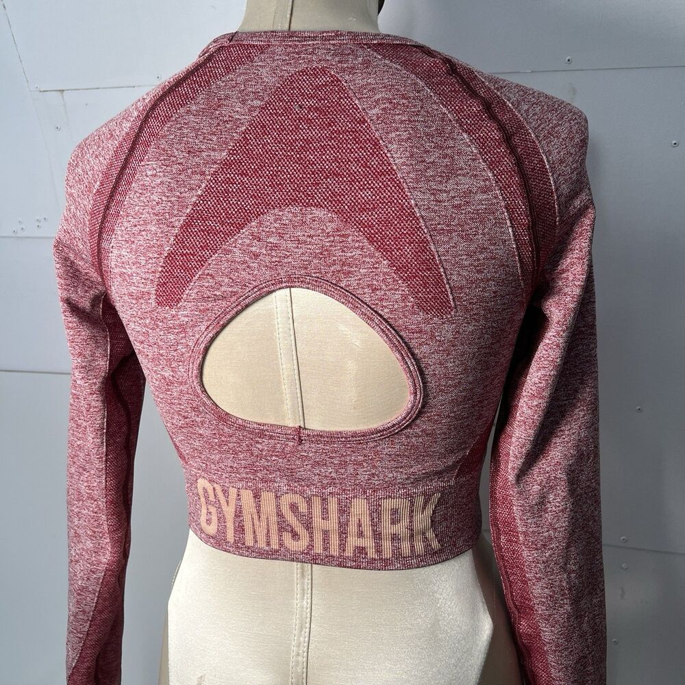 GYMSHARK Women’s Flex Sports Crop Top Size L Burgundy Marl Cutout Long Sleeve